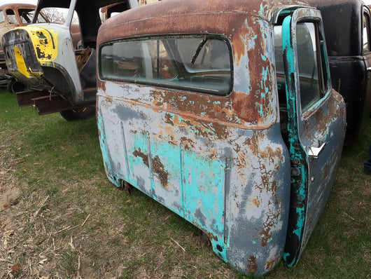 Rusted Bright Teal 3 Window Chevy Cab